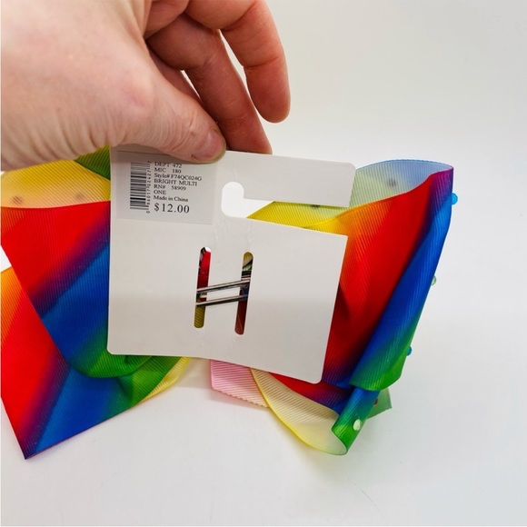 NWT Copper Key Hair Barrette Rainbow Bow with Rhinestones. Large. 6-7" - Picture 3 of 7